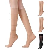Aaronano 3 Pairs Compression Stockings for Women, 40D Knee High 5-10 mmHg Opaque Stockings