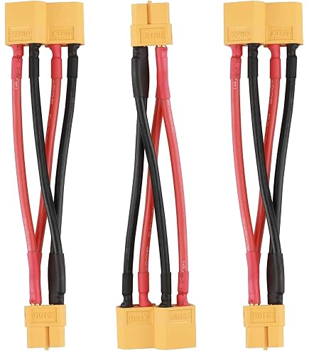LinsyRC 2-Pack Adaptateur 2-Mâles à 1-Femelle Connecteur Série Prise XT90 avec Câble en Silicone 10CM 10AWG pour Hélicoptère Quadrirotor à Batterie RC
