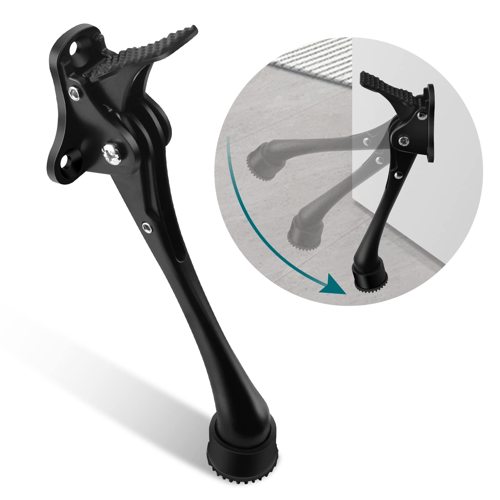 TOKPLNU Door Stoppers, 6Inch Long Kick Down Door Stop Black Heavy Duty Kickdown Door Stopper, Zinc Alloy, Kick Down Door Stay Holder with Rubber Tip & Spring for Patio Outdoor Gate — image 1