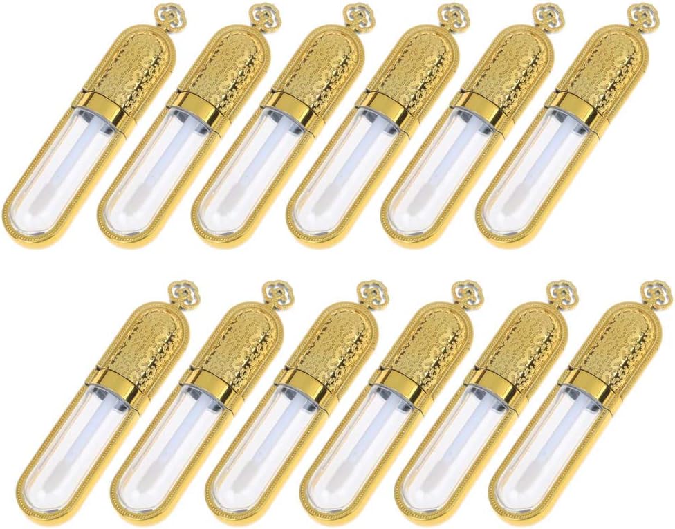 Healthcom 12 Pcs 3ML Empty Plastic Lip Gloss Tubes with Gold Lid Refillable Lip Balm Bottle Container DIY Makeup Lipstick Tube Lip Glaze Tube Vials Travel Cosmetic Sample Bottle for Women Girls,Gold