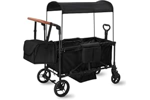 SAFETY CAREYA Wagon Stroller for 2 Kids, 3 in 1 Push and Pull Foldable Wagon with Footwell, All-Terrian Wheels, Includes Adjustable Canopy, Ample Organizer, 5 Point Harness