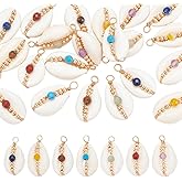 CRAFTYMELODY Natural Cowrie Shell Charms Shell Pendant Seashells Charm with Glass Round Seed Bead Summer Ocean Pendant Decor for Bracelet Necklace Jewelry Making Craft Supplies