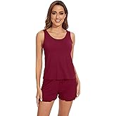 WiWi Viscose from Bamboo Pajamas for Women Tank Top and Shorts Pajama Set Soft Sleepwear S-XXL