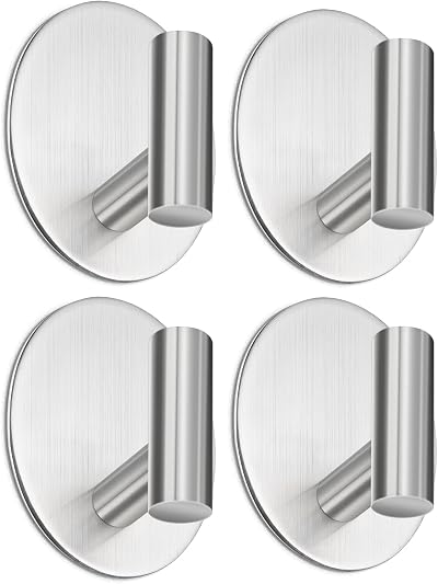 Aikzik Self Adhesive Hooks 4 Stainless Steel Stick On Hooks 10 kg Capacity
