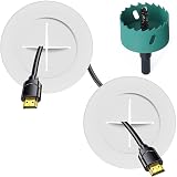 TV Wire Hider Kit for Wall Mount TV, White in Wall Cable Management Kit, Includes 2 Pass Throughs and Hole Saw Drill Attachment for Easy Install