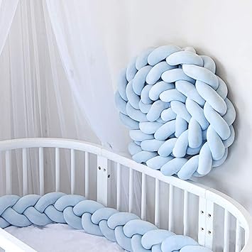 Bettumrandung Fochi Baby Bettschlange Nestchenschlange Babybett Weben Kantenschut Kopfschutz Fur Krippe Kinderbett Lange 2m Blau Amazon De Baby