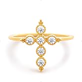 STORYJEWELLERY Cross Rings for Women, Purity Ring, 925 Sterling Silver Rings, Gold Plated Christian Ring for Women, Religious Jewelry, Confirmation and Baptism Gifts