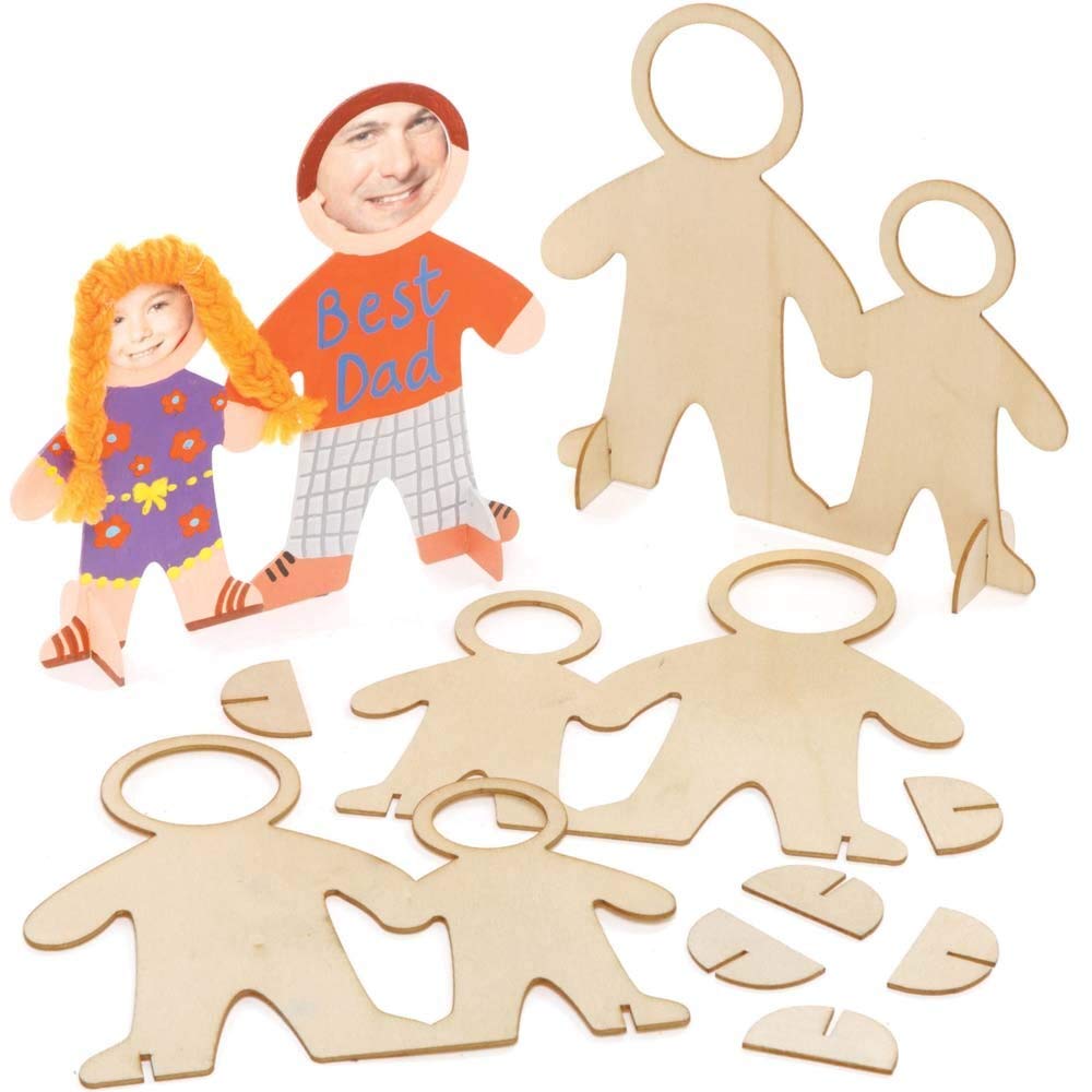 Baker Ross FE523 People Wooden Photo Frames - Pack of 4, Make Your Own Picture Frames for Kids to Decorate and Display