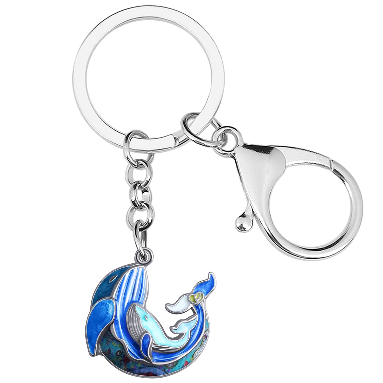 Enamel Alloy Ocean Whale Keychain Mothers Day Charms Novelty Gifts For Women Girls Bag Wallet (Blue)