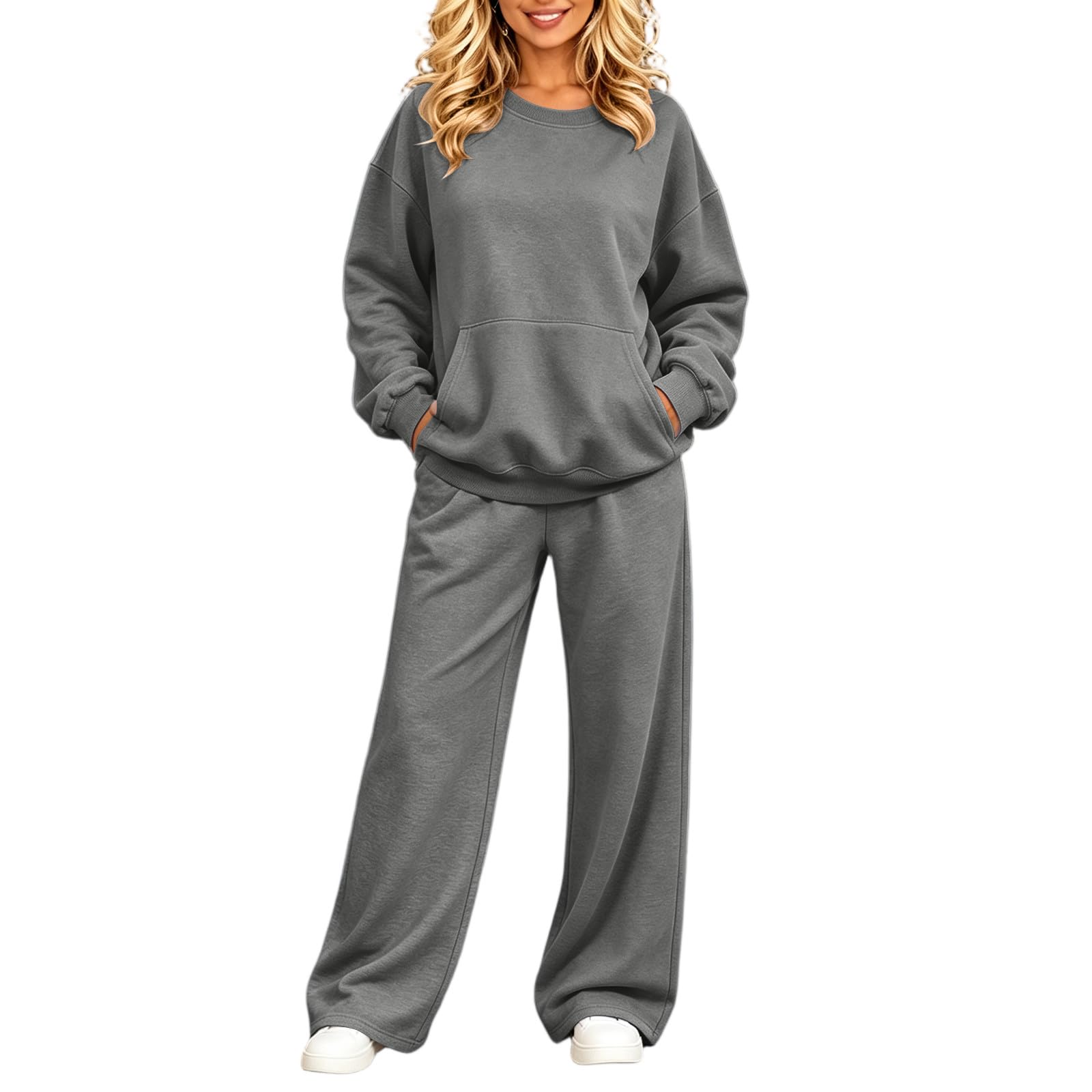 ASUIU Two Piece Sweatsuit Sets for Women Crewneck Sweatshirt and Pants Set | Matching Sweat Sets for Women Crewneck Long Sleeve Tracksuit Wide Leg Sweatpants Conjunto De Pants Para Mujer