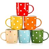 Elsjoy 6 Pack Polka Dot Coffee Mugs, 12 Oz Ceramic Coffee Mugs Colorful Porcelain Mug Set for Coffee, Tea, Milk, Hot Chocolate