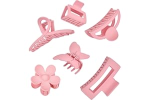 MINMUNJIU Pink Hair Clips, 6 Pack Cute Hair Clips for Thin Thick Hair 1.85-4.5 Inch Matte Non Slip Jaw Clips Flower Banana Butterfly Claw Clips Hair Accessories for Women and Girls…