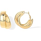 PAVOI 14K Gold Plated Multi Huggie Hoop Earrings for Women - 925 Sterling Silver Posts Triple Split Hoop Gold Earrings for Women - Trendy Fashion Jewelry