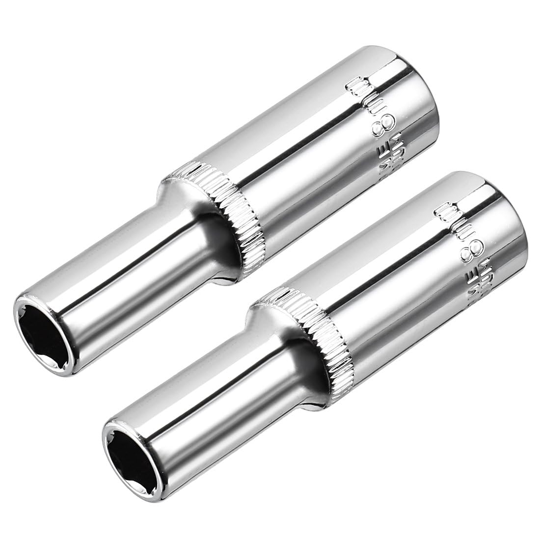 TOP-VIGOR 2Pcs 3/8 Inch Drive 8mm 6-Point Deep Socket, Metric, 64mm Length Cr-V Drive Socket for Auto Repairing and Household