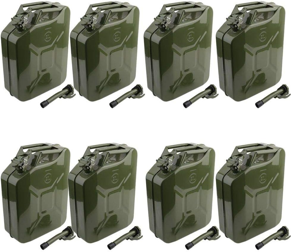 Jerry Can Gas Tank Set Automotive Fuel Steel Green Tank Emergency NATO Backup Army Jerry Cans Gasoline Military Tank 5 Gal 20L Set 8