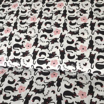 CAT FABRIC - 0.5 Metre - Cats on White Halloween - Cotton - SEV027 - by By Sevenberry of Japan