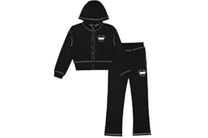 True Religion Girls 2 Piece Fleece Hooded Jogger Set – Zip-Front Hoodie & Sweatpants Outfit