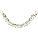 uxcell 10.2" Pearl Purse Double Chain, Metal Purse Extender Chain, PU Leather Double Handle Wrist Chain, Purse Handbag Strap Replacement Chain, (Blue, Gold Chain)