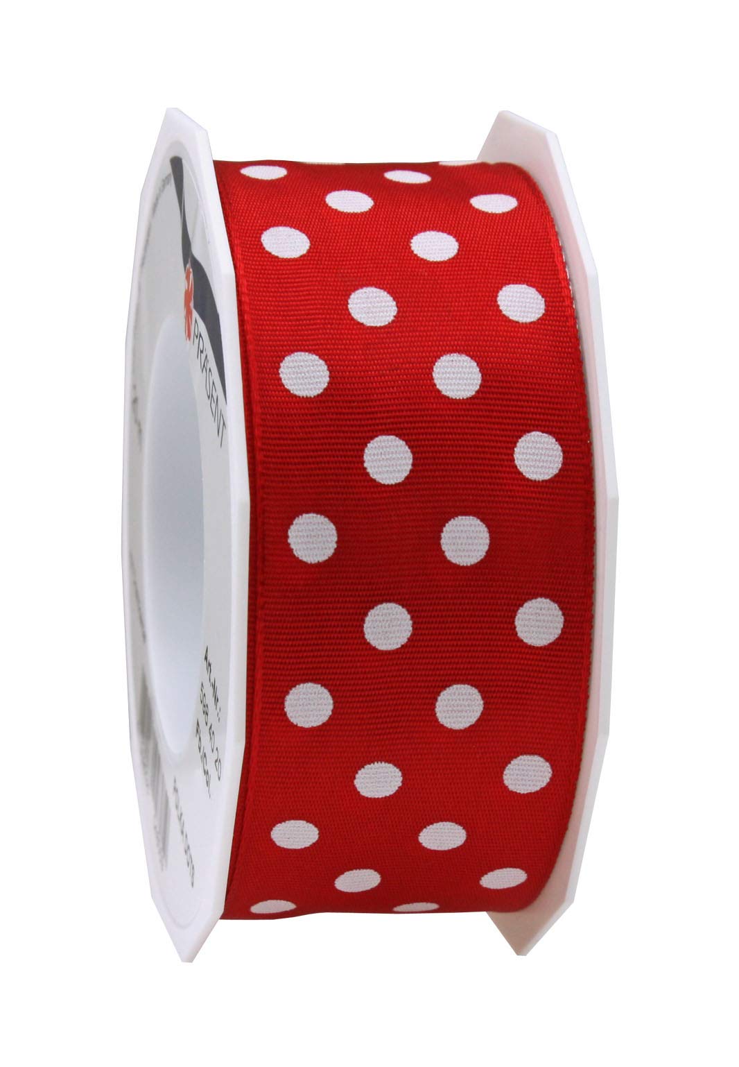 Präsent - Polka Dots Wired & Printed Ribbon Red-White 40 mm Width, 20 m Length