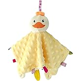 Yellow Duck Security Blanket with Tags Loveys for Babies 11" Soft Baby Taggy Blanket Minky Dot Snuggle Toy Stuffed Animal Blankie Lovies Gifts for Newborn Infant and Toddler