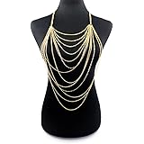 Bobury Collar de múltiples capas del Rhinestone de la cadena del cuerpo del bikiní de las borlas atractivas de las mujeres