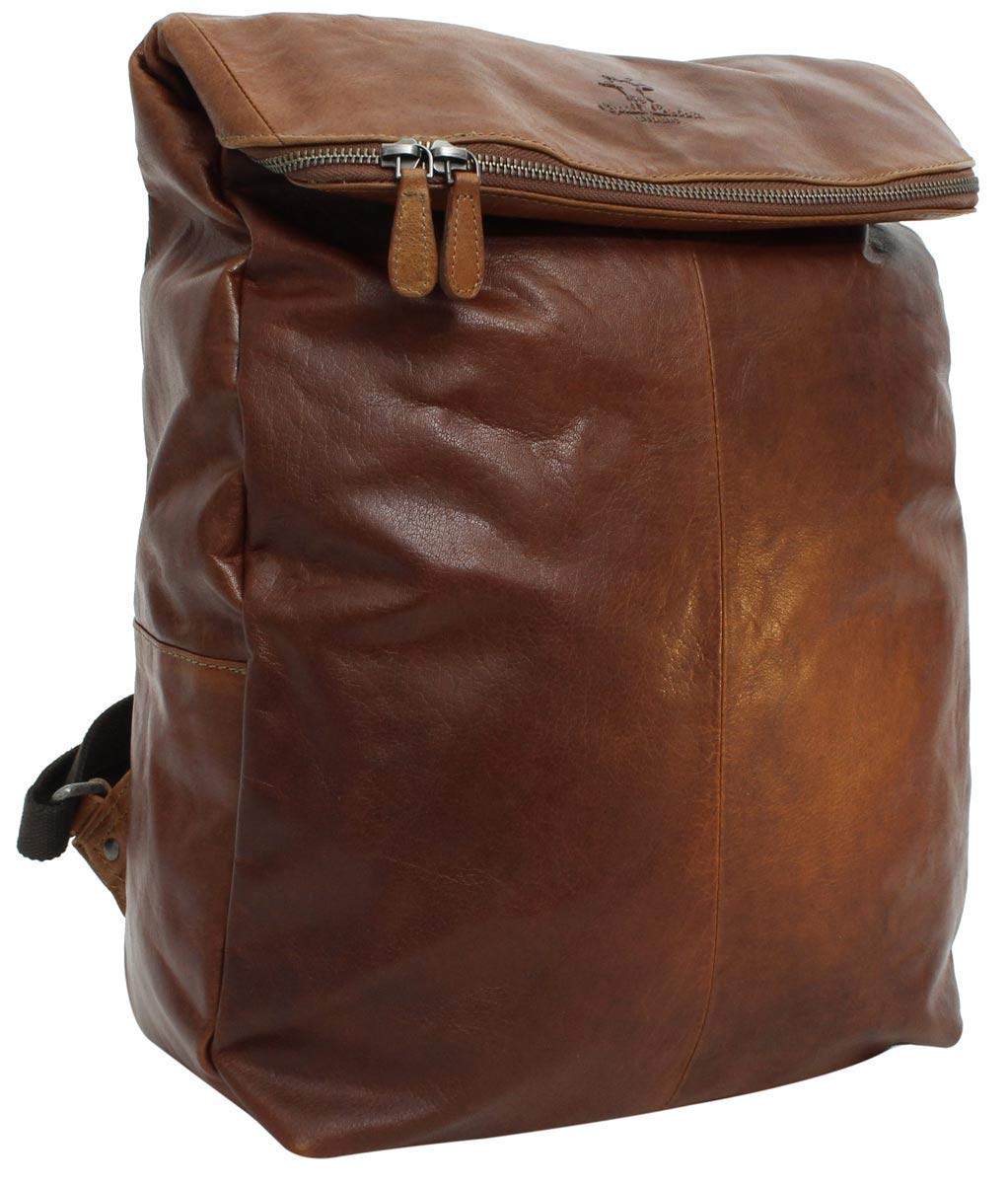 Gusti Leder Rucksack "Gitta" – Rolltop Aus Ziegenleder, 8-10L, Für Damen, Mit Laptop-Fach, Vintage Braun