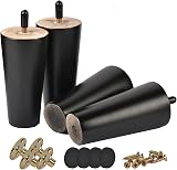 Btowin 8 Inch Solid Wood Furniture Legs 4 Pcs with Mounting Plates Screws Black