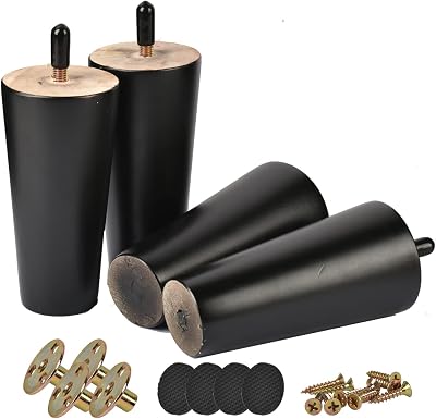 Btowin 8 Inch Solid Wood Furniture Legs 4 Pcs with Mounting Plates Screws Black