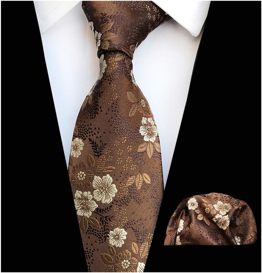 Mens Cravat Tie Set Luxury Floral Pattern Wedding Necktie with Pocket Square Set