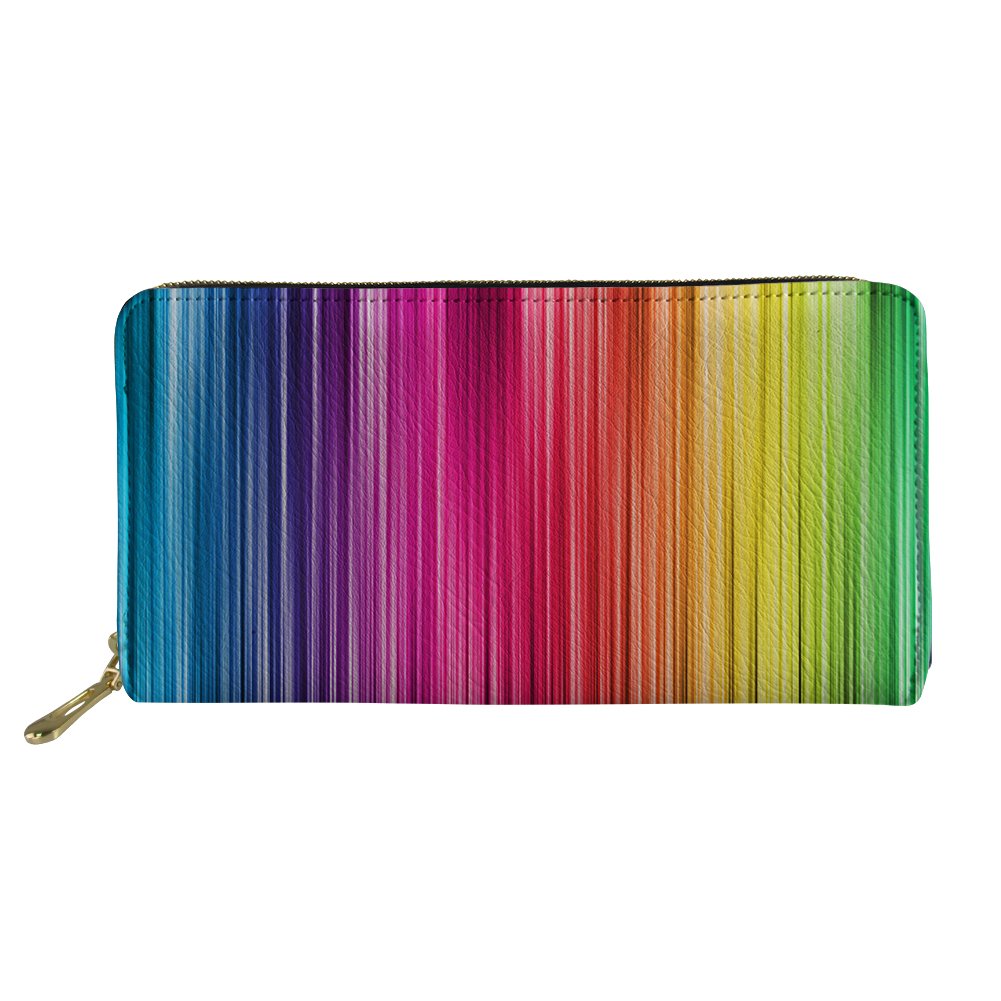 Coloranimal Outdoor Shopping Clutch Bag Case Long Leather Wallers for Teenager Girls Zipper Around Lightweight Wallets Rainbow Colorful Design Coins Change Organizer
