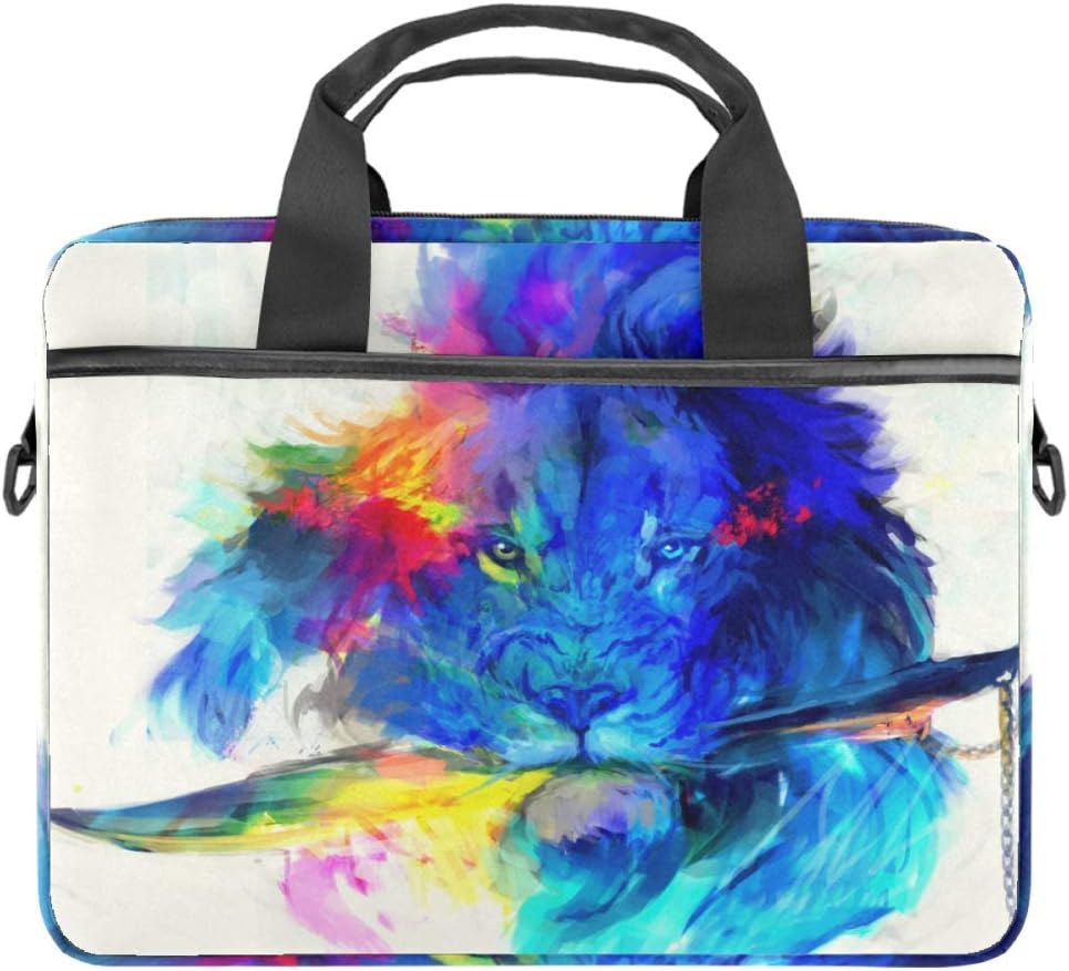 Watercolor Lion Laptop Tote Bag Notebook Shoulder Bag Lightweight Multi-Pocket Business Work Office Briefcase for iPad Pro/Computer/MacBook