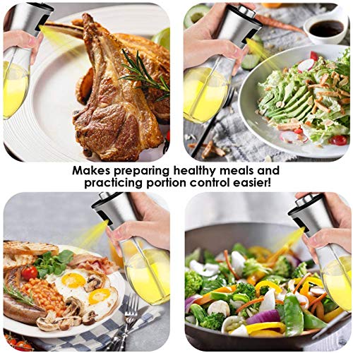 Olive Oil Sprayer for Cooking, 200ml Oil Sprayer Mister Refillable Oil and Vinegar Dispenser Bottle with Basting Brush,Bottle Brush and Oil Funnel for Cooking, Baking, BBQ, Salad, Air Fryer, Roasting