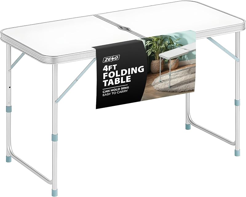 ZENO Folding Table 4FT 1.2M Aluminium Portable with Parasol Hole