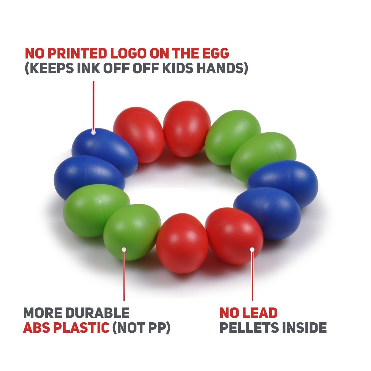 Egg Shakers NO LEAD PELLETS! KID-SAFE BEANS! (1 Dozen, 12 Pack) Durable ABS Plastic Musical Percussion Instrument – BPA-FREE Toy Shaker Rattle Maracas For Kids, Children, Toddlers, Babies, Infants