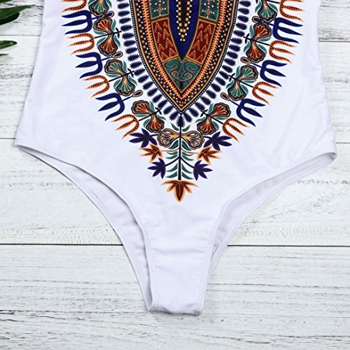 Challyhope Big Sale! Women Plus Size Sexy Dashiki African Print Bathing Suit One Piece Push Up Padded Bikini Monokini Jumpsuit (XXXL, White A)