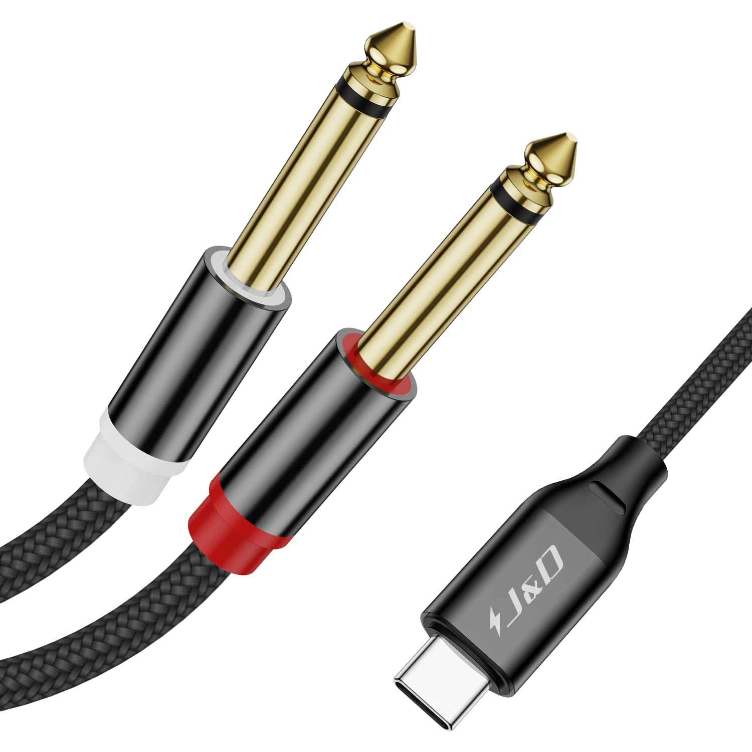 J&D USB C to 1/4 inch Audio Cable, USB Type C to Dual 6.35 mm TS Mono Y Splitter Audio Cord for Tablet, Laptop, Amplifier, Mixer, Compatible with iPhone 16/17 Series and Galaxy S24/S25, 2 Meter