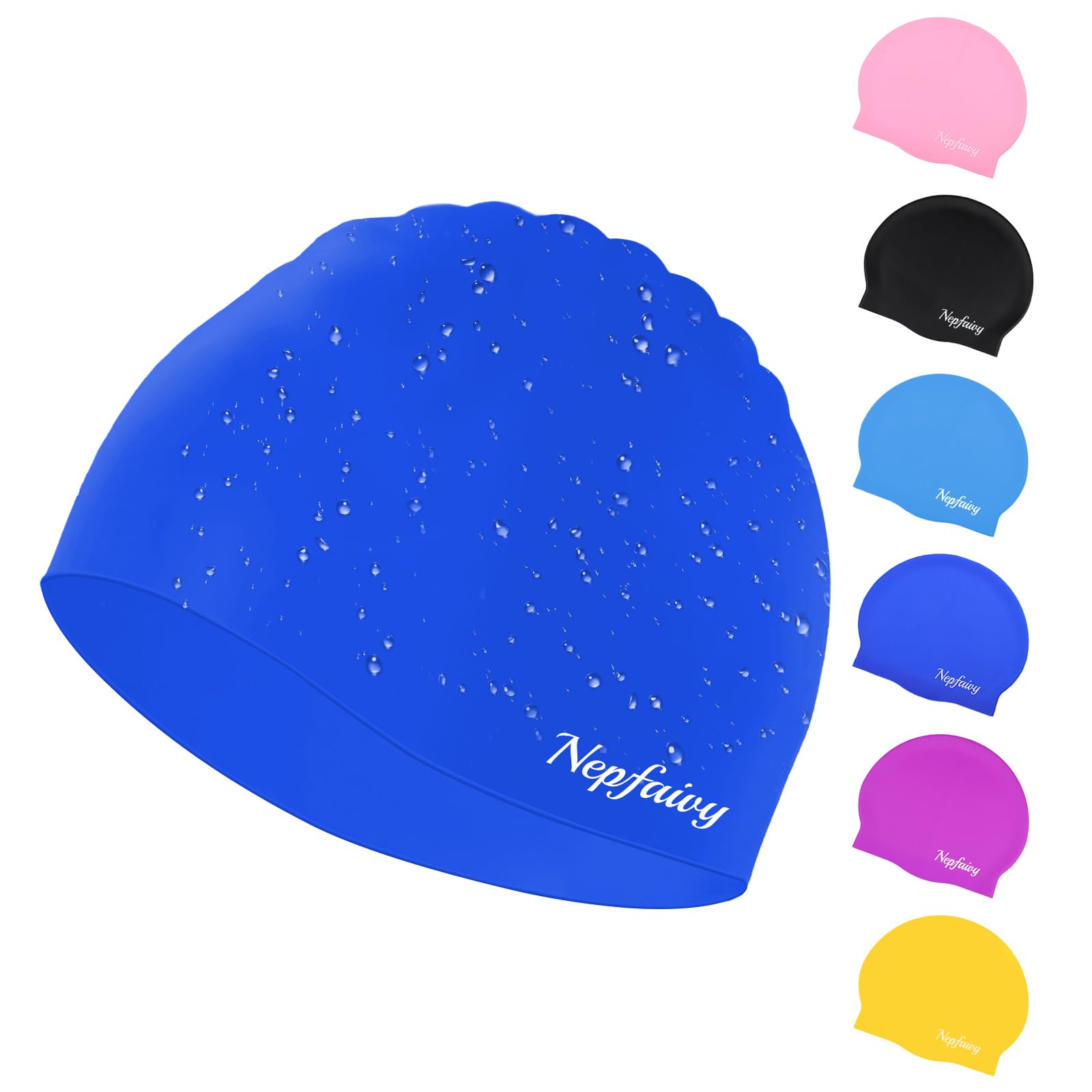Nepfaivy Kids Swimming Cap Waterproof - Updated Size Silicone Swimming Hat Kids, Comfortable Anti Slip Boys and Girls Swimming Cap, Stretchable and Durable Swim Cap for Children 6-14 Years (Blue)
