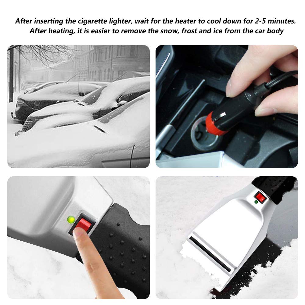HeziCat Heated Snow Ice Scraper for Car - Electric Heated Auto Windshield Window Ice Scrapers with Squeegee for Cars
