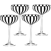 10 Strawberry Street Black &amp; White Stripe Glassware, Coupe, Set of 4