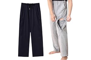 KUMUROETA Catheter Leg Bag Pants for Men/Women,Pants for bedridden Patients,Catheter Clothing,Cotton Pants for Urine Bags After Surgery,Drainage Bags Can Be Hidden in Pants Black