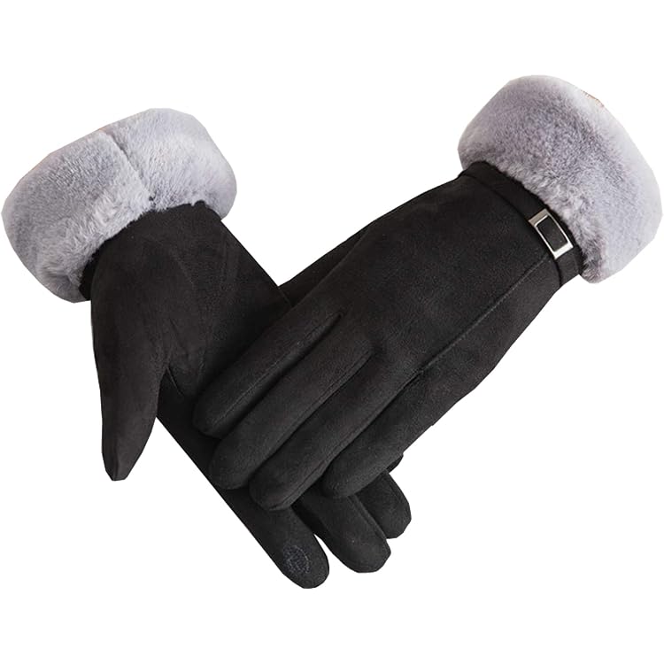 Gants D'hiver Tactiles Pour Femme - Doublure Polaire Thermique, Poignets En Fausse Fourrure, Taille Unique, Noir - Pour Ski, Vélo - 3