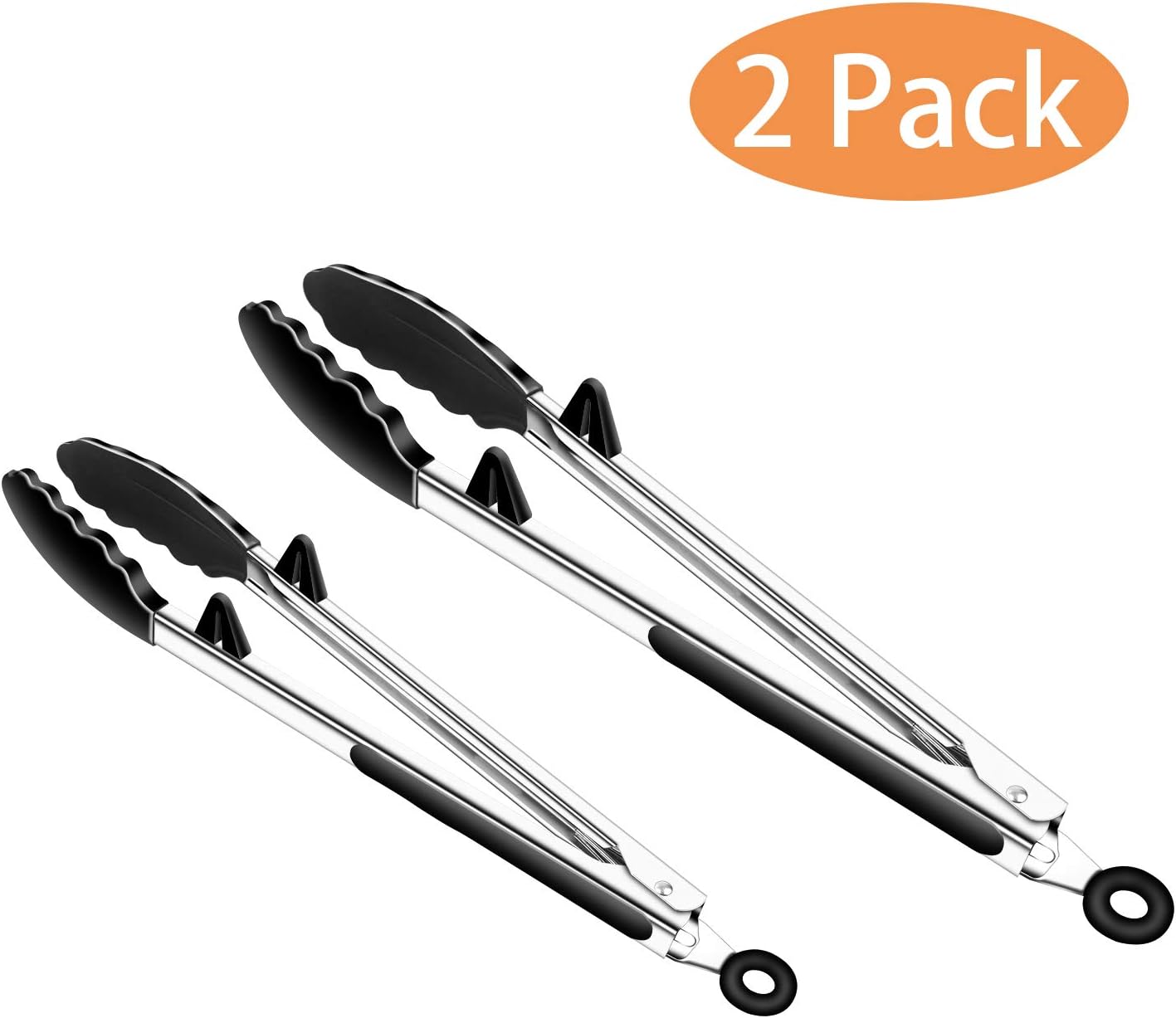 Tongs for Cooking, McoMce Kitchen Tongs, Stainless Steel Tongs with Exquisite Pull Switch and Premium Silicone - 9" and 12", Durable and Stable Cooking Tongs for BBQ, Steak, Noodles, Salad(2 Pack)