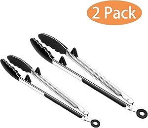 Tongs for Cooking, McoMce Kitchen Tongs, Stainless Steel Tongs with Exquisite Pull Switch and Premium Silicone - 9" and 12", Durable and Stable Cooking Tongs for BBQ, Steak, Noodles, Salad(2 Pack)