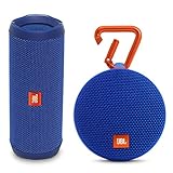 JBL Flip 4 Portable Waterproof Bluetooth Speaker and Clip 2 Waterproof Portable Bluetooth Speaker (Blue)