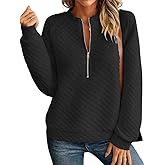 Schine Women's Half-Zip Quilted Crew Neck Long Sleeve Loose Fashion Pullover Sweatshirt