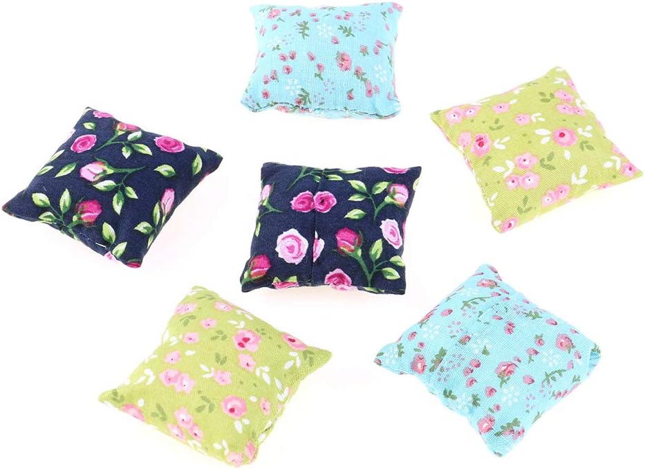 FADACAI Flower Pillow Cushions for Sofa Couch Bed 1/12 Dollhouse Miniature 6Pcs Kids Favor