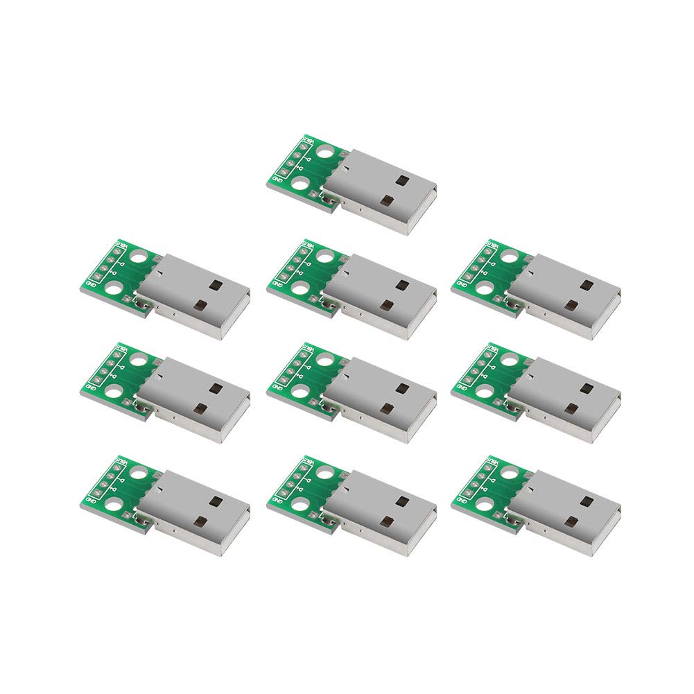 Dealikee 10Pcs USB to DIP Board USB Type A Male Plug to DIP Converter Board 4 Pin 2.54mm Pitch Adapter for DIY USB Power Supply Breadboard Design