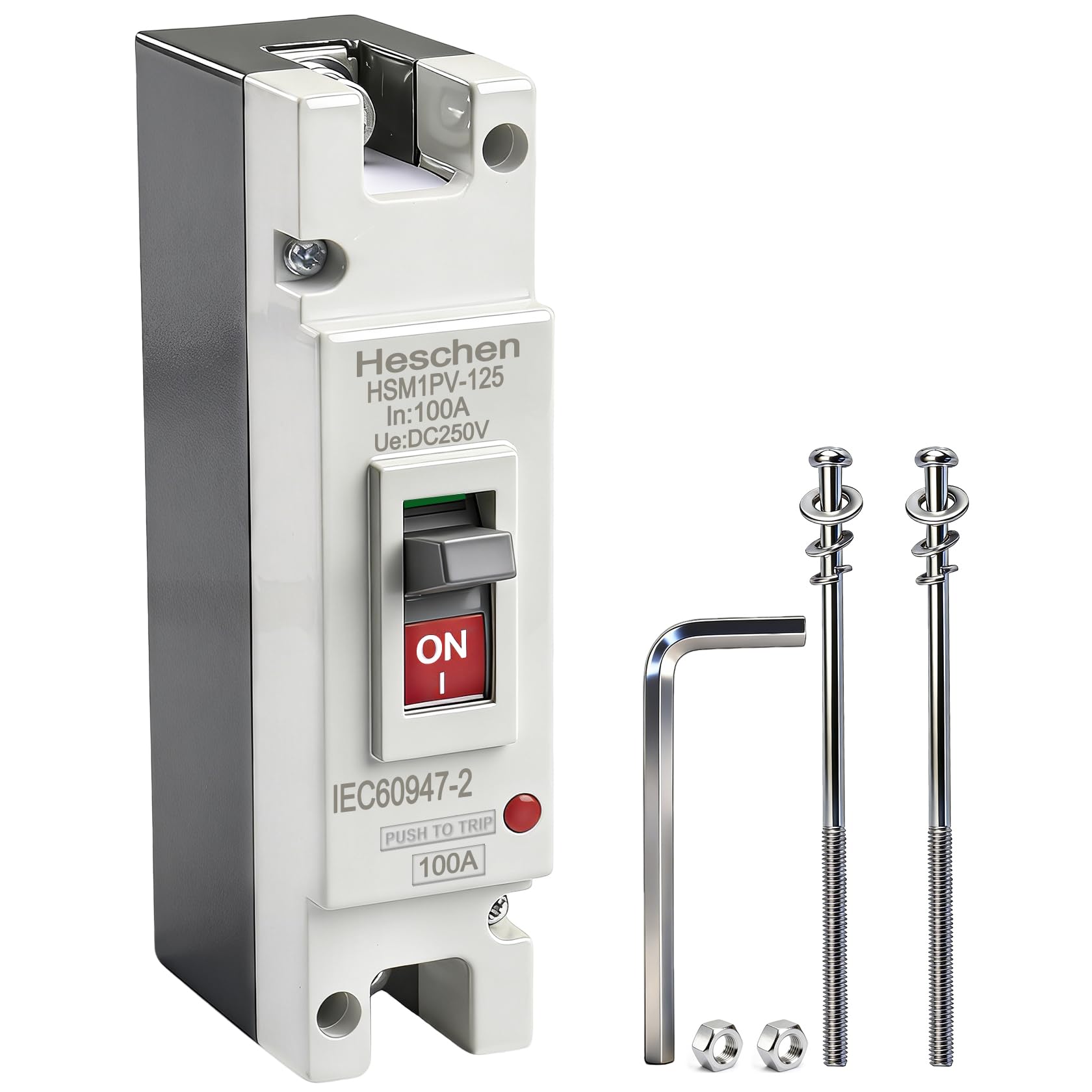 Heschen DC Molded Case Circuit Breaker MCCB, 1 Poles, DC 250V, Photovoltaic Circuit Breaker, for Solar PV System Solar Panels Grid System (HSM1PV-125 100A)