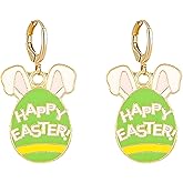 LPYO Easter Egg Earrings for Women Fashion Colorful Alloy Enamel Rabbit Holiday Hoop Earrings Cute Easter Egg Wreath Dangle Earrings
