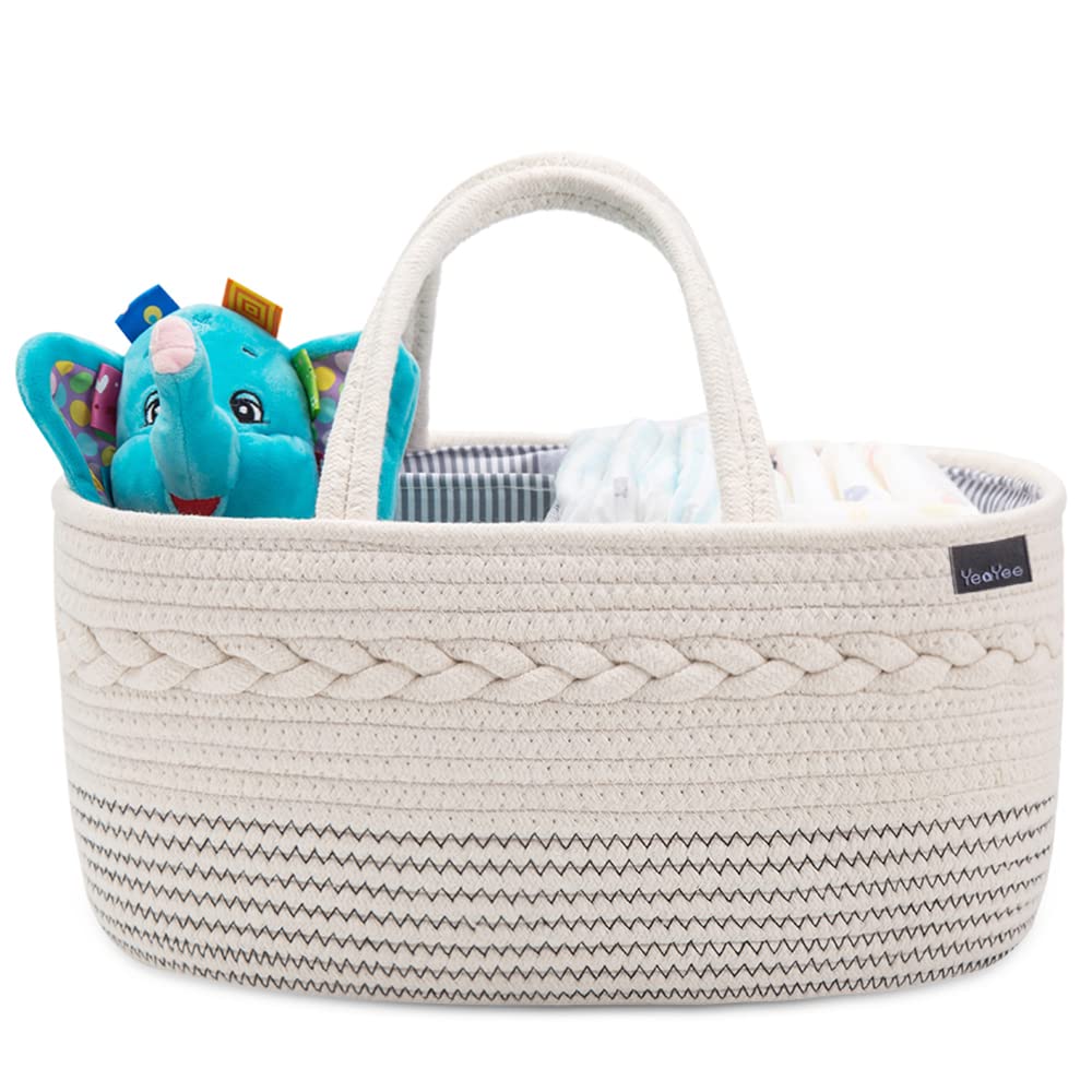 YeaYee Nappy Caddy,Baby Diaper Caddy Organiser, Portable Storage Basket with Changeable Compartments,100% Cotton Canvas, Newborn Gift
